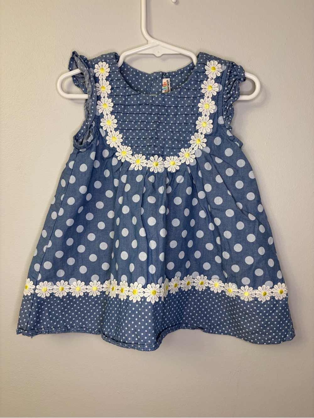 Kids Headquarters Blue Polka Dot Daisy Trim Toddler Cotton Dress